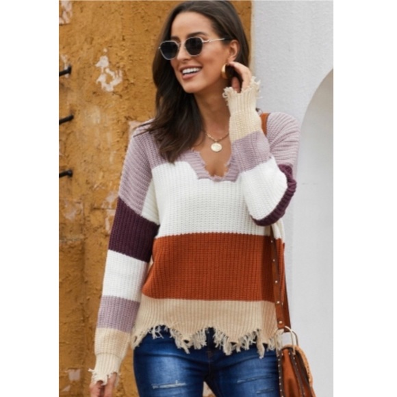 Sweaters - 1 Left: XLs Dusty 🌹 ColorBlock Distressed Sweater